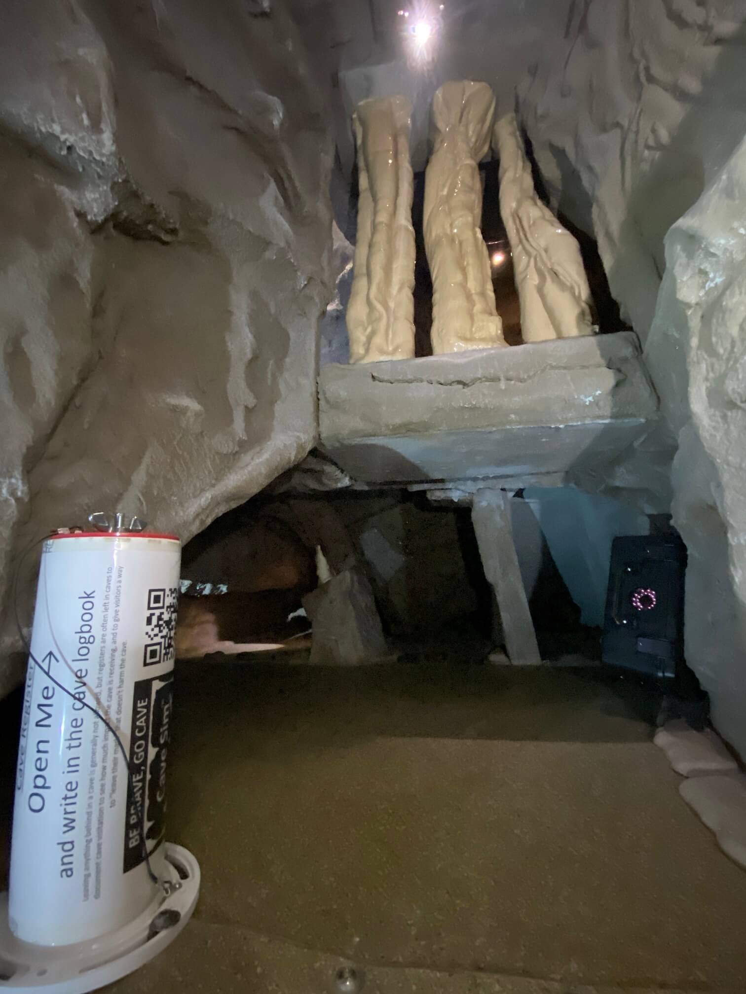 A cave register contains a book in which visitors can write their names.